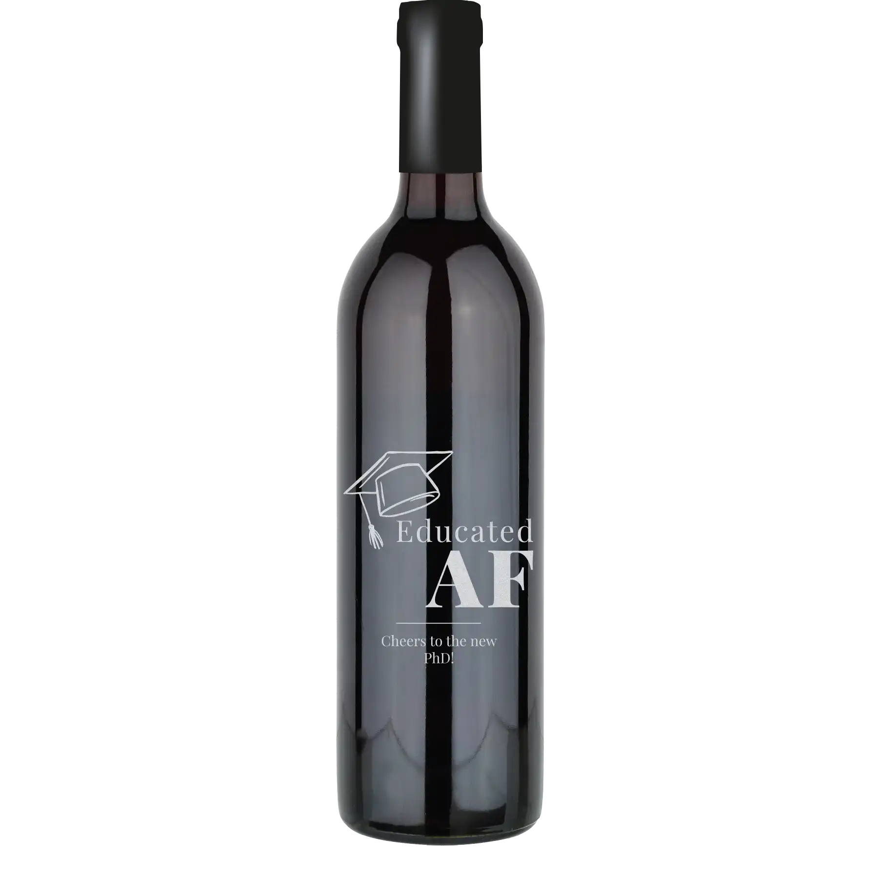Personalized cabernet sauvignon wine bottle with laser etch 'Educated AF' design